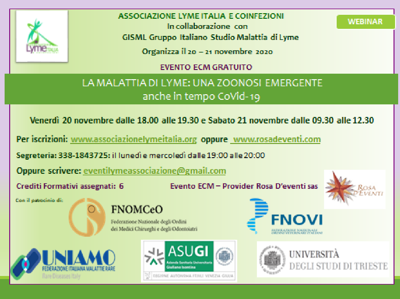WEBINAR ECM GRATUITO - LA MALATTIA DI LYME: UNA ZOONOSI EMERGENTE anche in tempo CoVid-19 
