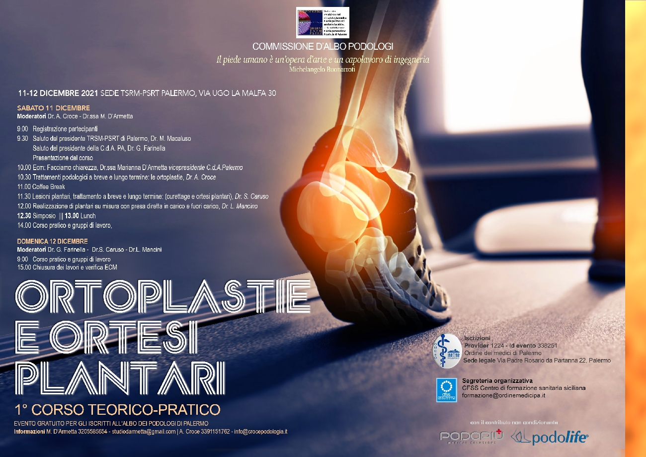 I corso teorico-pratico Ortoplastie e Ortese Plantari 