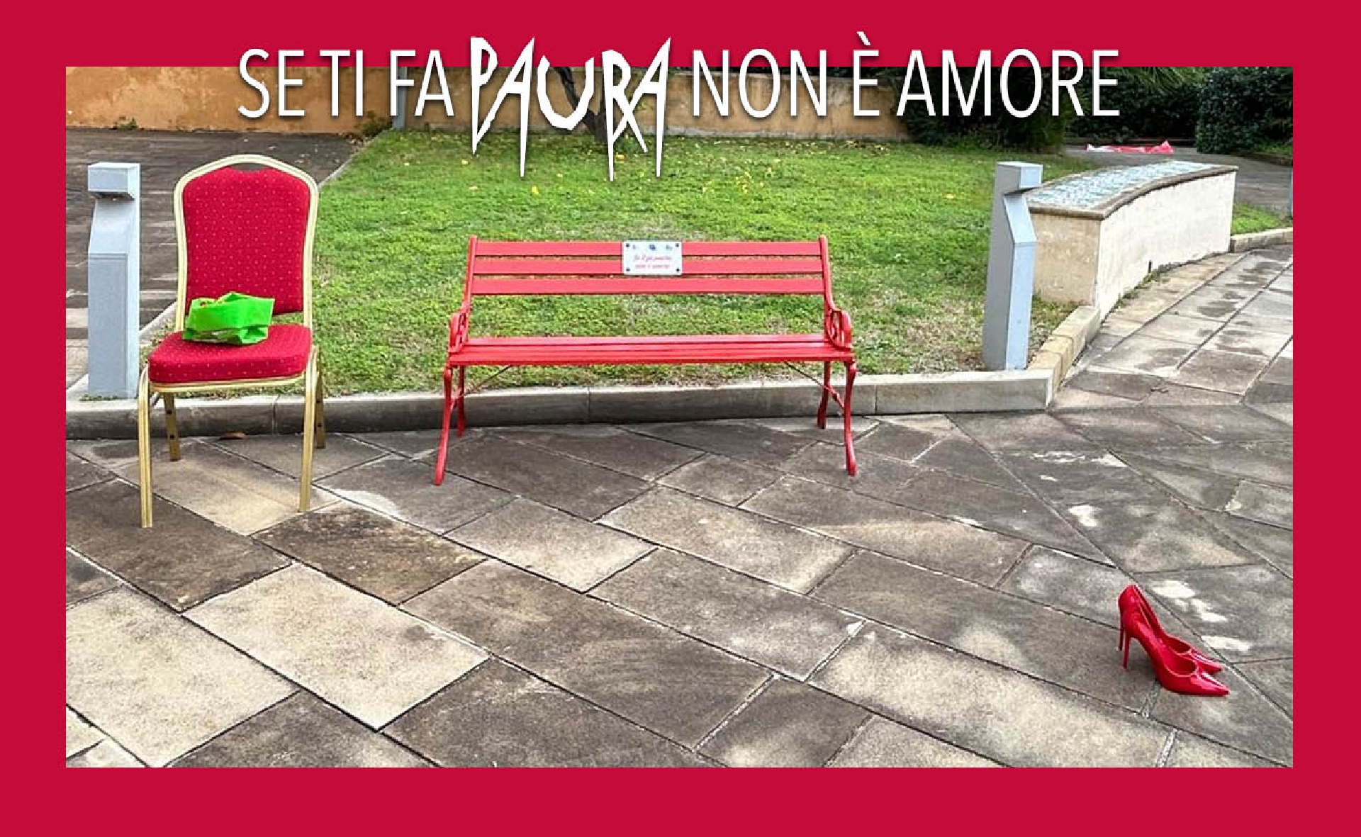 A Villa Magnisi Comune e medici inaugurano una panchina rossa e lanciano il claim “Se ti fa paura non è amore” 