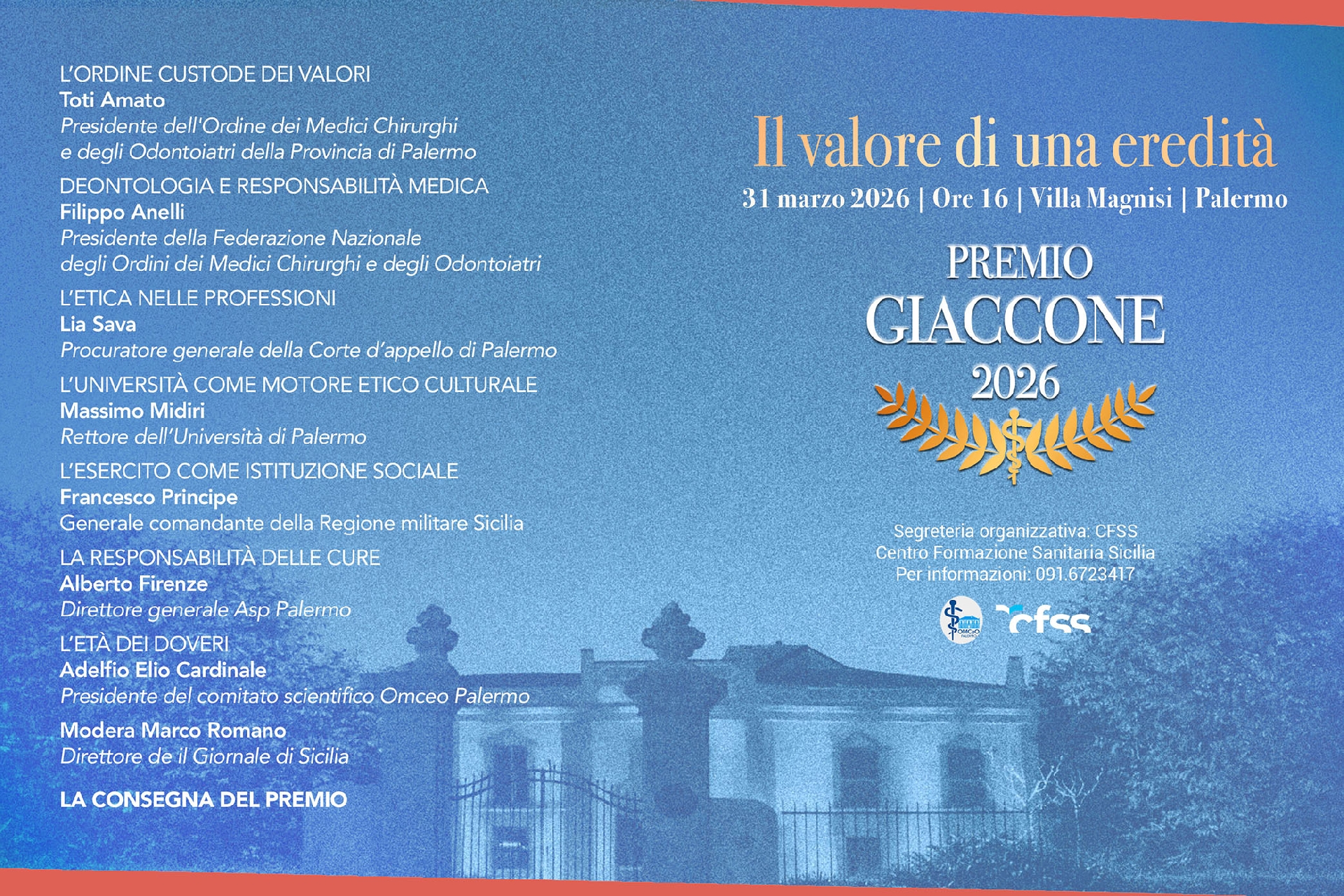 Etica e responsabilità medica, a Villa Magnisi il Premio Giaccone 2026