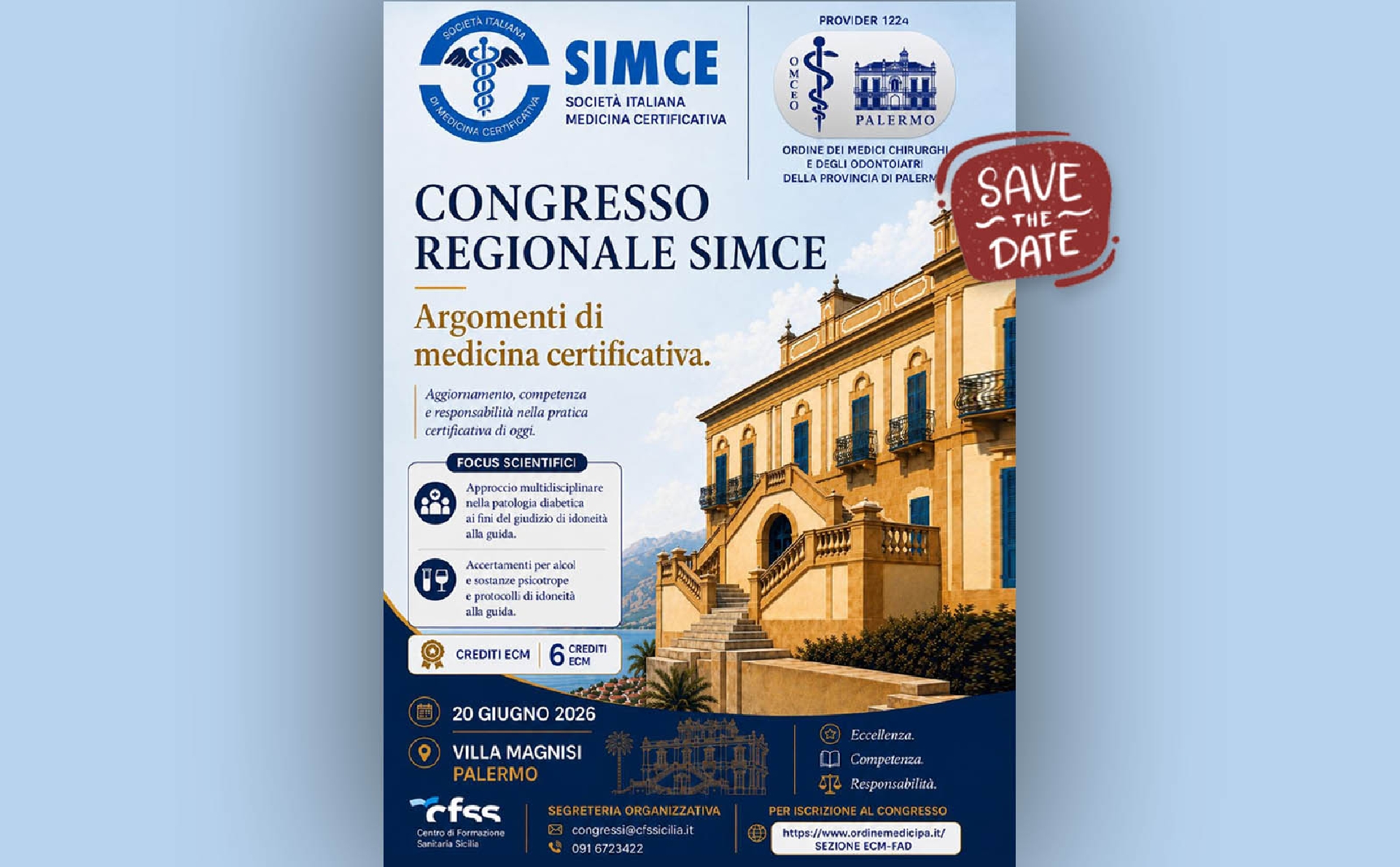 Medicina certificativa, a Palermo il congresso regionale Simce sabato 20 giugno2026 a Villa Magnisi 
